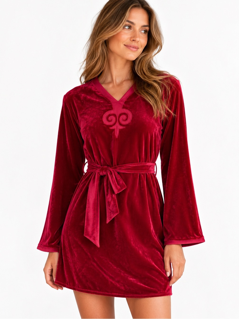Vintage Diamond Tea Burgundy Velour Mini Lounge Dress Belted M